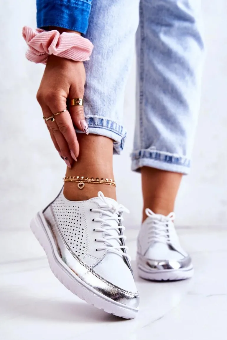 Damskie Ażurowe Półbuty Na Platformie Białe Deloren