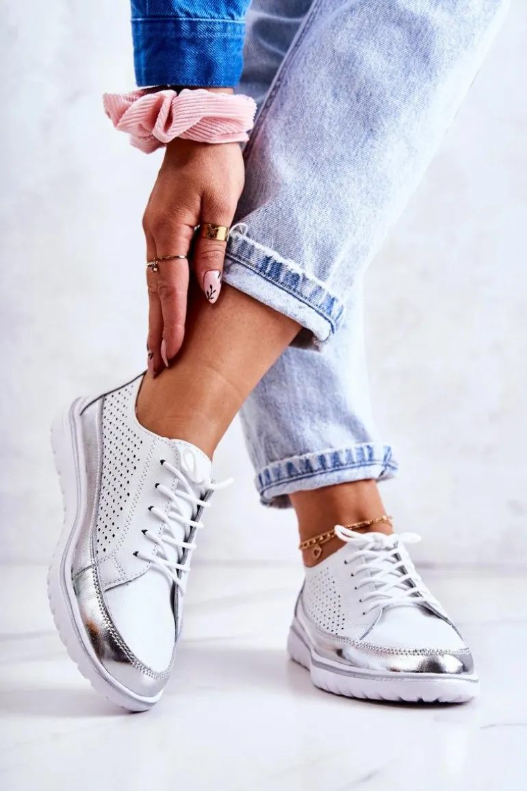 Damskie Ażurowe Półbuty Na Platformie Białe Deloren