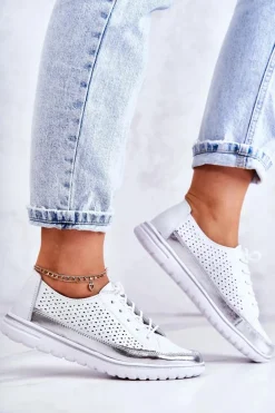 Damskie Ażurowe Półbuty Na Platformie Białe Deloren