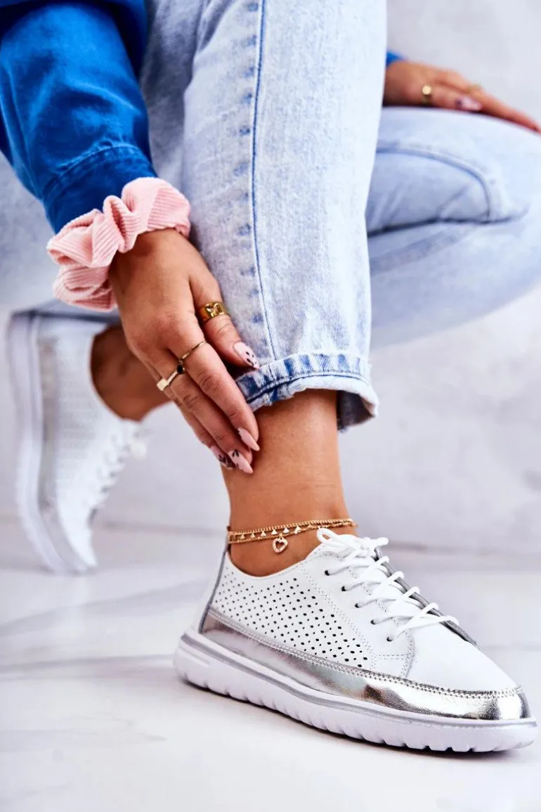 Damskie Ażurowe Półbuty Na Platformie Białe Deloren