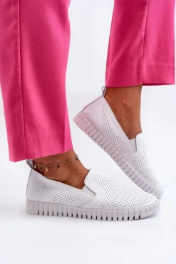 Damskie Ażurowe Półbuty Skórzane Wsuwane Białe Theophia