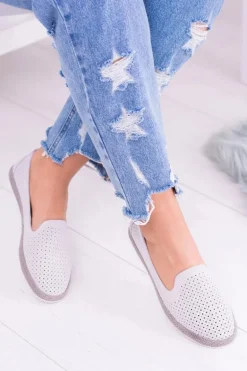 Damskie Ażurowe Szare Balerinki Eparo