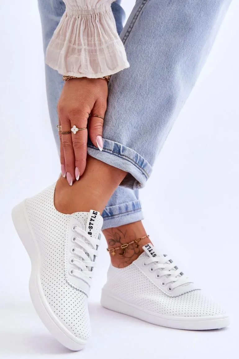 Damskie Ażurowe Sznurowane Trampki Białe Carinel