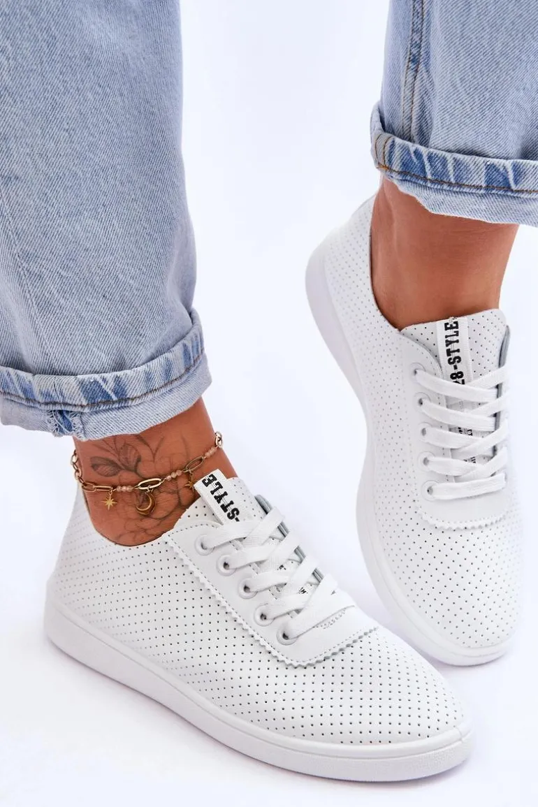 Damskie Ażurowe Sznurowane Trampki Białe Carinel