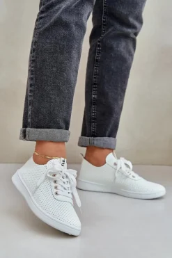 Damskie Ażurowe Sznurowane Trampki Jasnobeżowe Carinel