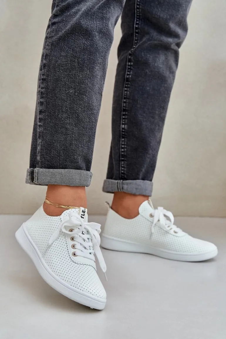 Damskie Ażurowe Sznurowane Trampki Jasnobeżowe Carinel