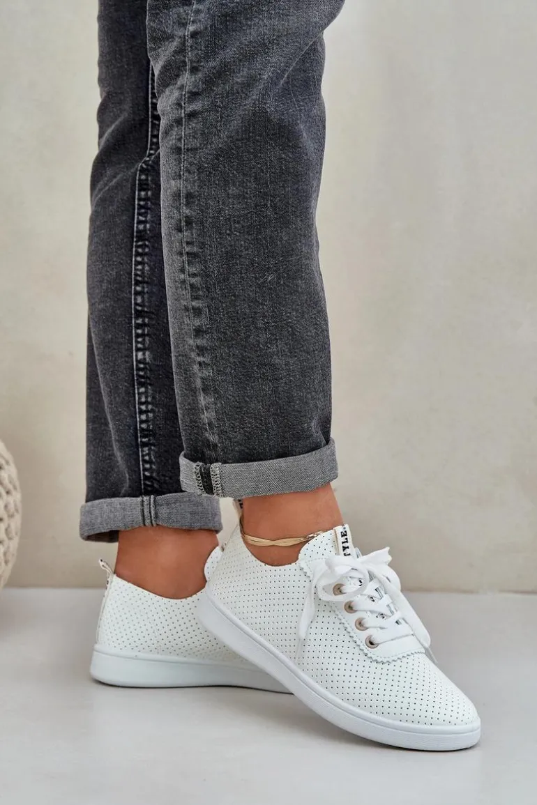 Damskie Ażurowe Sznurowane Trampki Jasnobeżowe Carinel