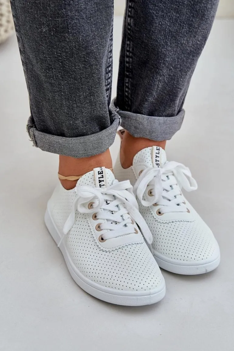 Damskie Ażurowe Sznurowane Trampki Jasnobeżowe Carinel