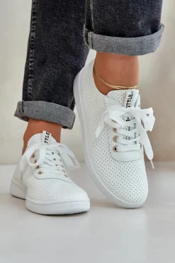 Damskie Ażurowe Sznurowane Trampki Jasnobeżowe Carinel