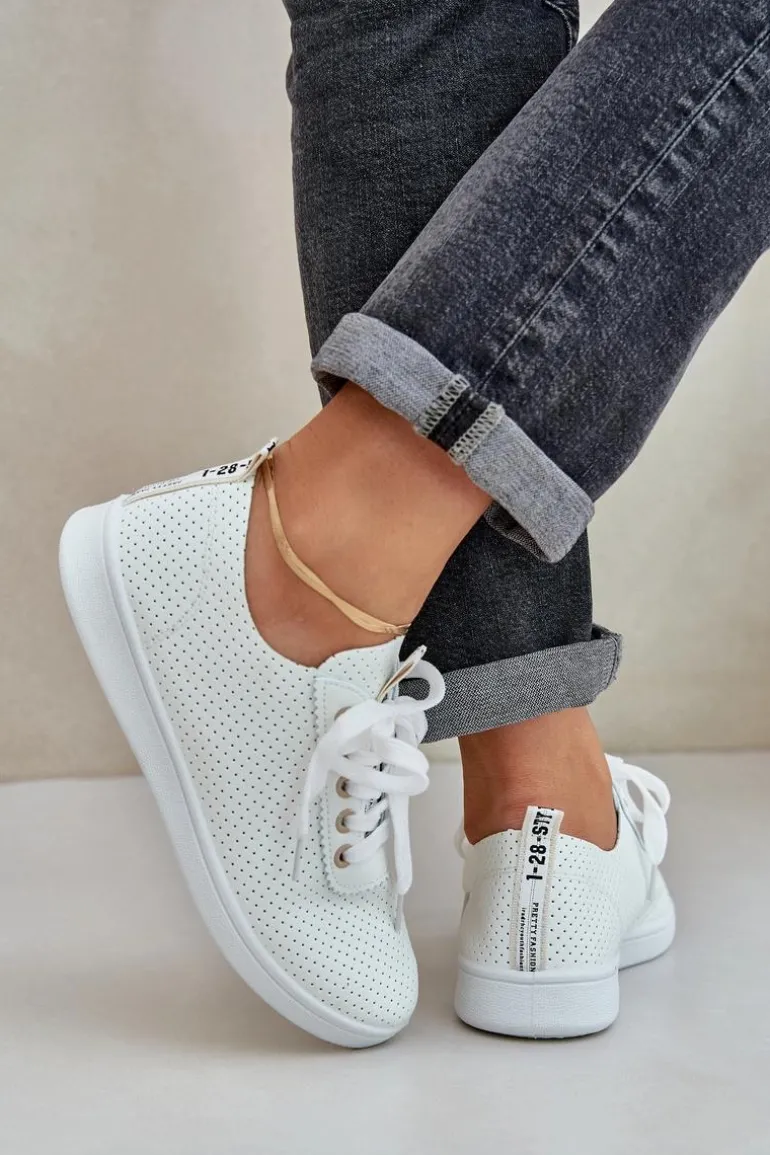 Damskie Ażurowe Sznurowane Trampki Jasnobeżowe Carinel