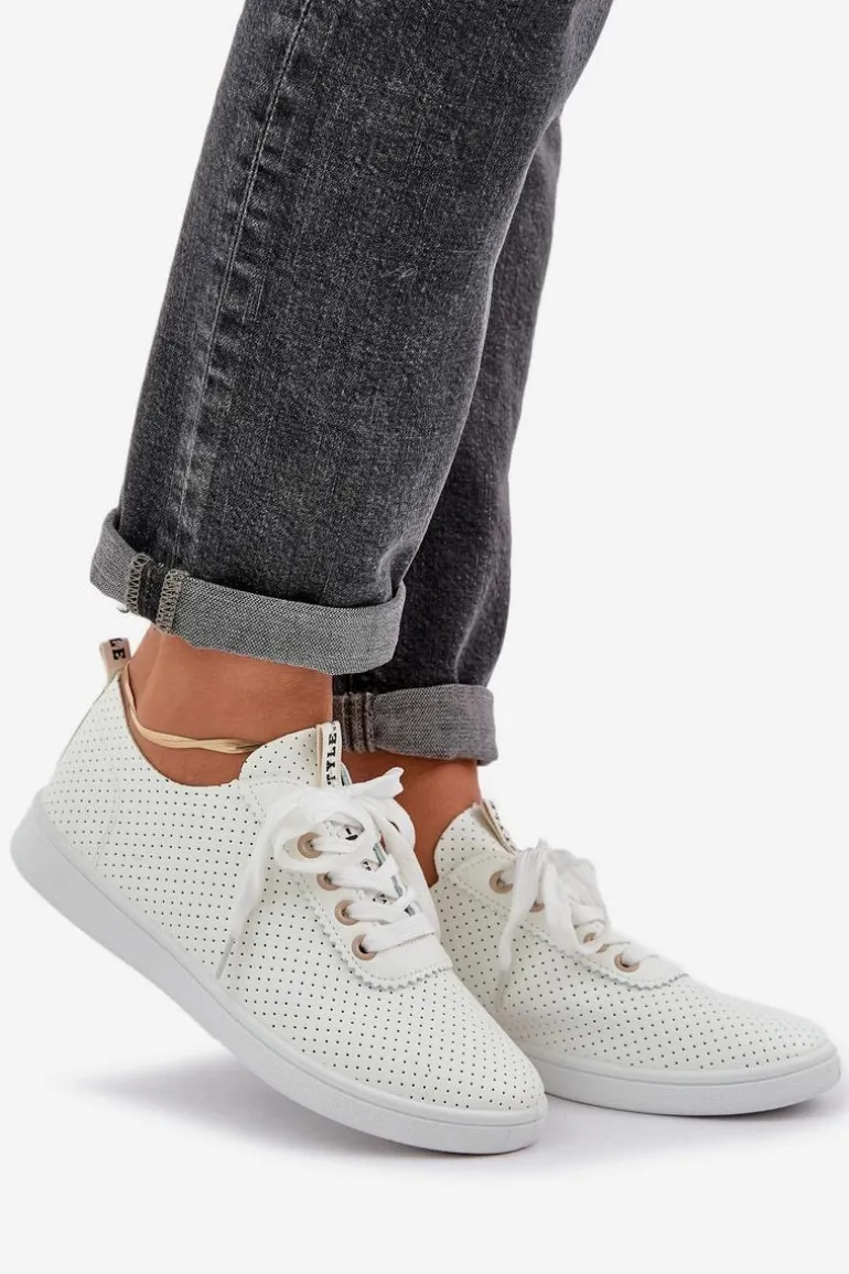 Damskie Ażurowe Sznurowane Trampki Jasnobeżowe Carinel