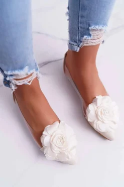 Damskie Balerinki Lu Boo Beżowe Z Kwiatem Transparentne Dairin