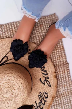 Damskie Balerinki Lu Boo Czarne Z Kwiatem Transparentne Dairin