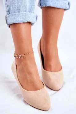 Damskie Balerinki Zamsz Beżowe Bueno