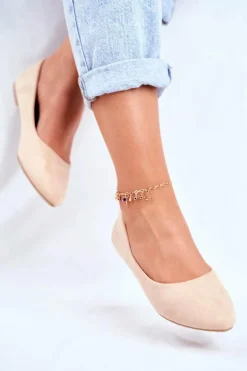 Damskie Balerinki Zamsz Beżowe Bueno