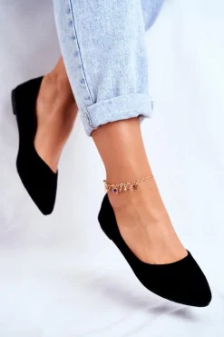 Damskie Balerinki Zamsz Czarne Bueno