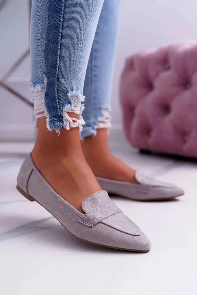 Damskie Balerinki Zamszowe Lordsy Szare Gretar