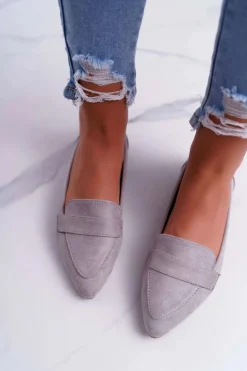 Damskie Balerinki Zamszowe Lordsy Szare Gretar