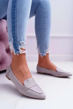 Damskie Balerinki Zamszowe Lordsy Szare Gretar