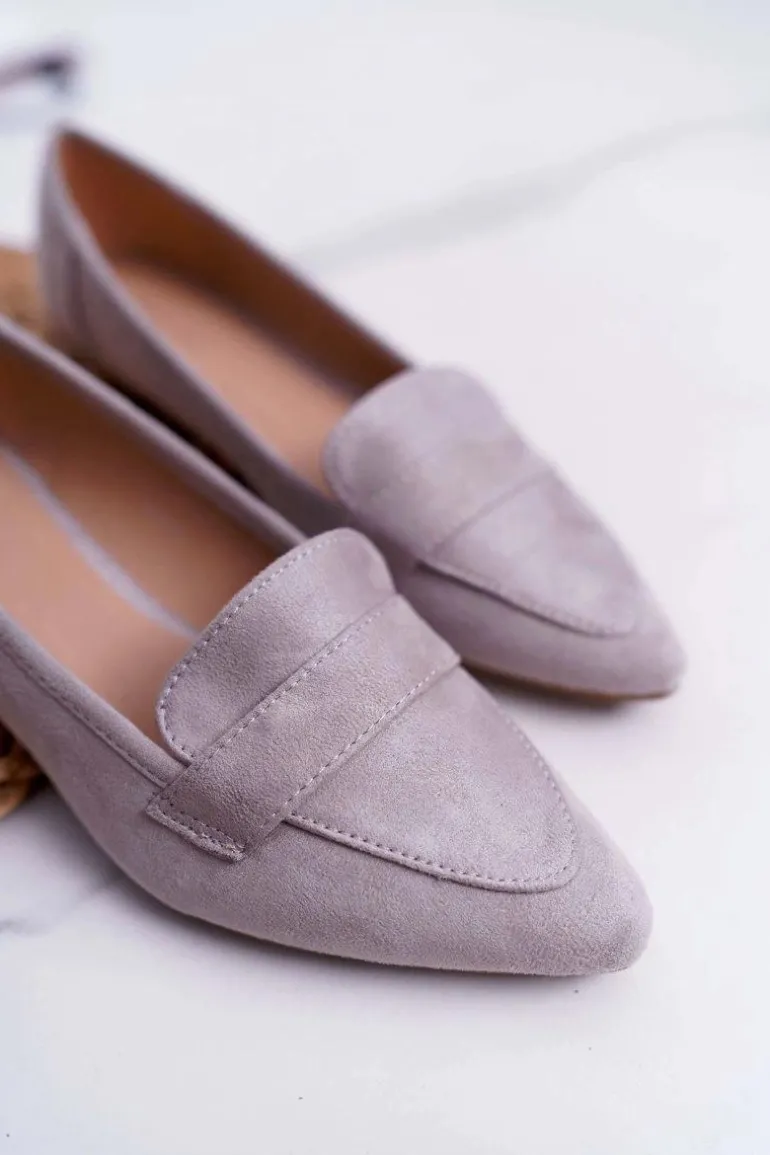 Damskie Balerinki Zamszowe Lordsy Szare Gretar