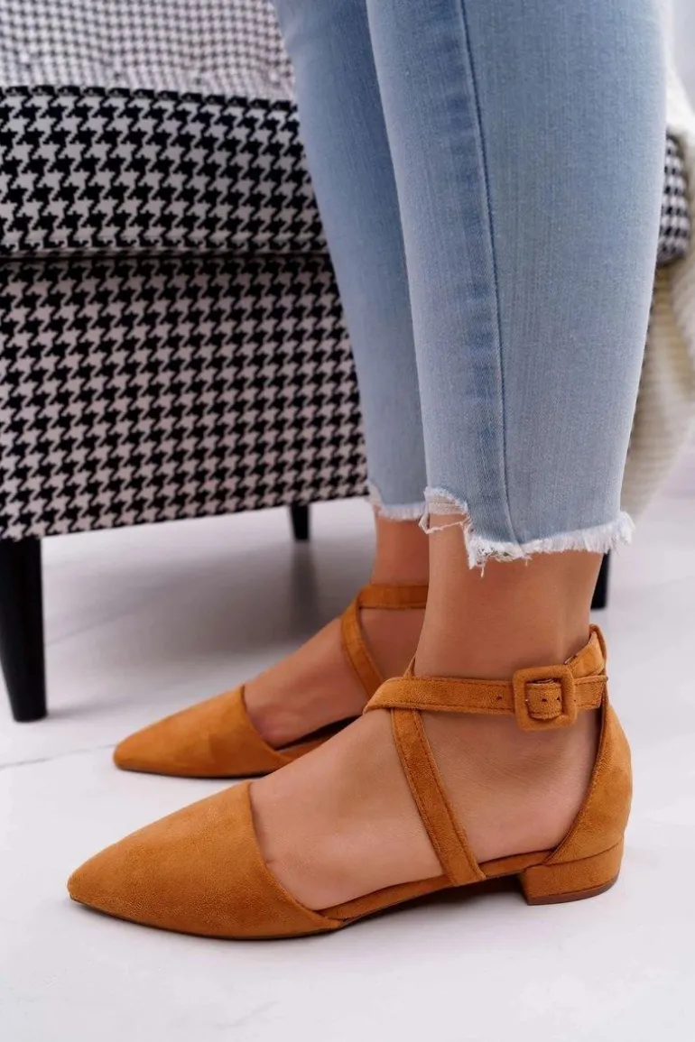 Damskie Balerinki Zamszowe w Szpic Camel Vontare