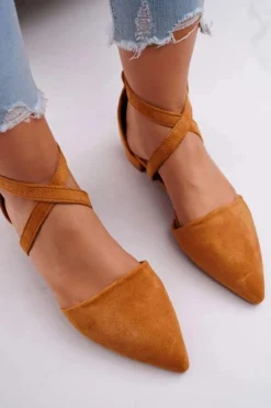 Damskie Balerinki Zamszowe w Szpic Camel Vontare