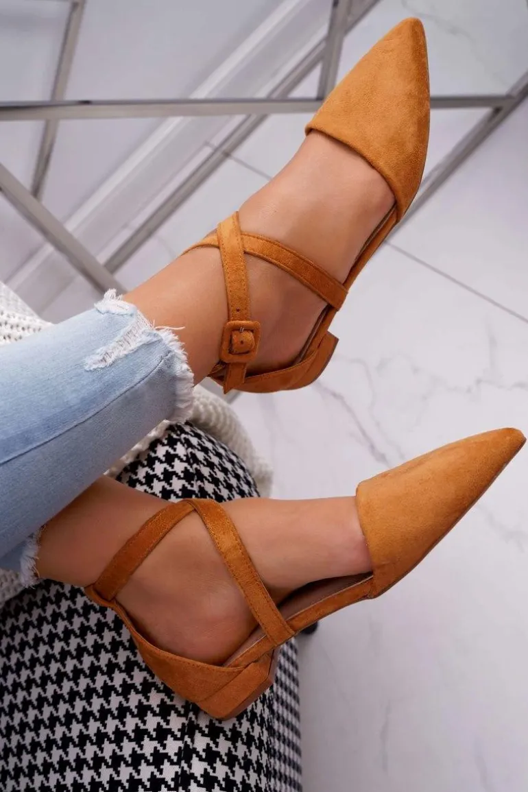 Damskie Balerinki Zamszowe w Szpic Camel Vontare