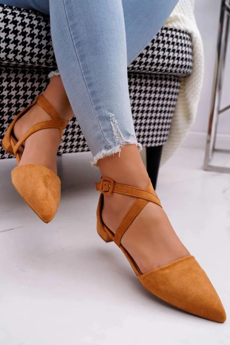 Damskie Balerinki Zamszowe w Szpic Camel Vontare