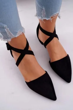 Damskie Balerinki Zamszowe w Szpic Czarne Vontare