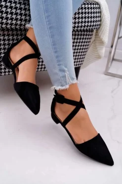Damskie Balerinki Zamszowe w Szpic Czarne Vontare