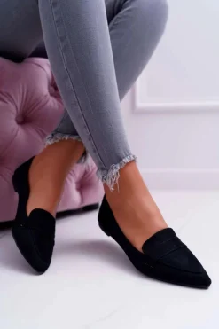 Damskie Balerinki Zamszowe Lordsy Czarne Gretar