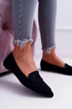 Damskie Balerinki Zamszowe Lordsy Czarne Gretar