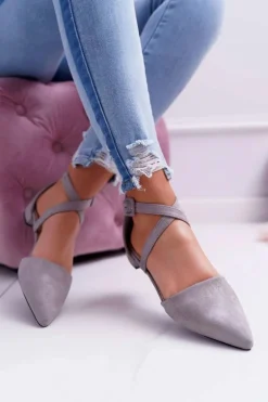 Damskie Baleriny Szare Zamszowe W Szpic Medena