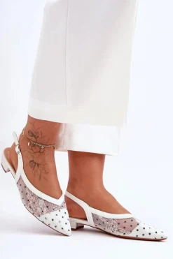 Damskie Baleriny W Kropki Białe Adore