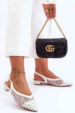 Damskie Baleriny W Kropki Białe Adore