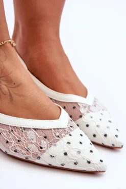 Damskie Baleriny W Kropki Białe Adore