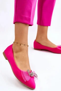 Damskie Baleriny W Szpic Z Ozdobną Kokardą Fuksja Luminous