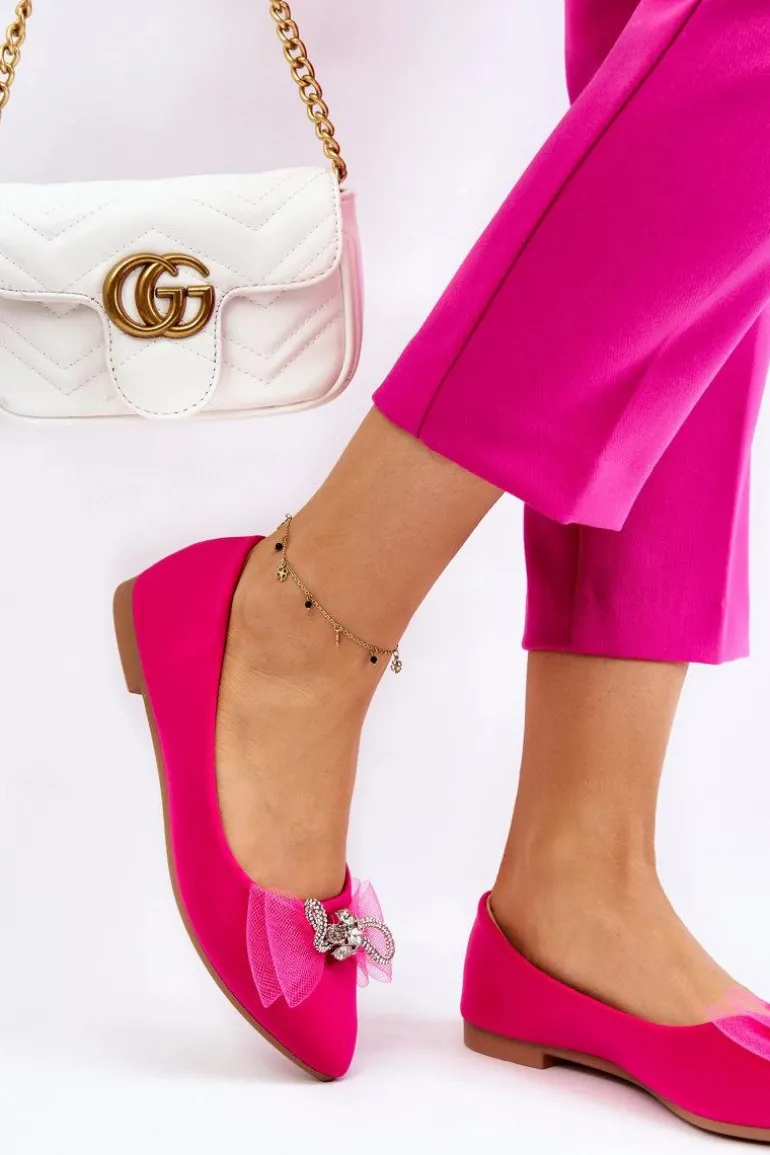 Damskie Baleriny W Szpic Z Ozdobną Kokardą Fuksja Luminous