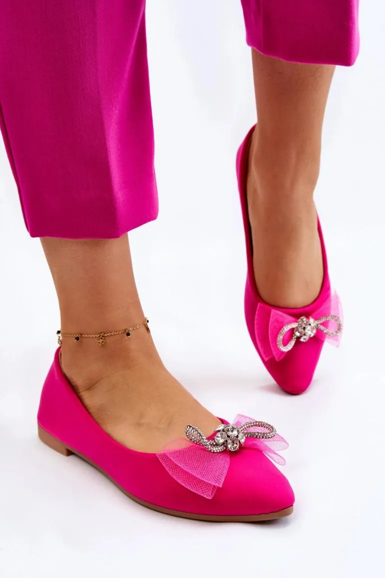 Damskie Baleriny W Szpic Z Ozdobną Kokardą Fuksja Luminous