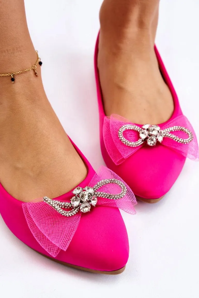 Damskie Baleriny W Szpic Z Ozdobną Kokardą Fuksja Luminous