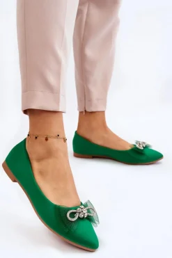 Damskie Baleriny W Szpic Z Ozdobną Kokardą Zielone Luminous