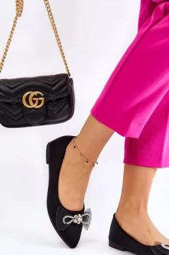 Damskie Baleriny W Szpic Z Ozdobną Kokardą Czarne Luminous