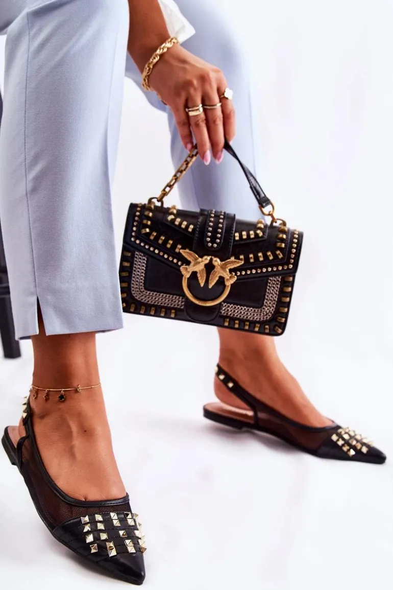 Damskie Baleriny Z Ćwiekami Czarne Kinley