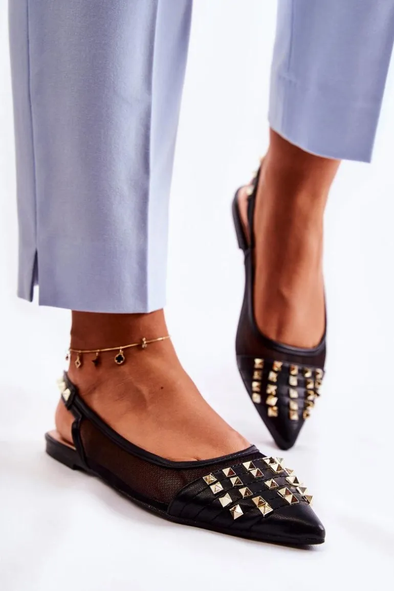 Damskie Baleriny Z Ćwiekami Czarne Kinley