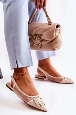 Damskie Baleriny Z Ćwiekami Beżowe Kinley