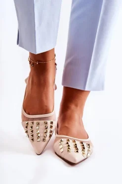 Damskie Baleriny Z Ćwiekami Beżowe Kinley