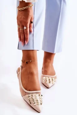 Damskie Baleriny Z Ćwiekami Beżowe Kinley