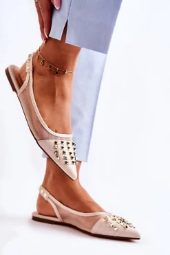 Damskie Baleriny Z Ćwiekami Beżowe Kinley