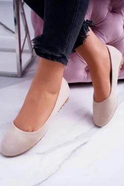 Damskie Beżowe Baleriny Zamsz Mickey