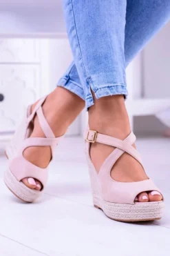 Damskie Beżowe Sandały Na Koturnie Espadryle Elonore